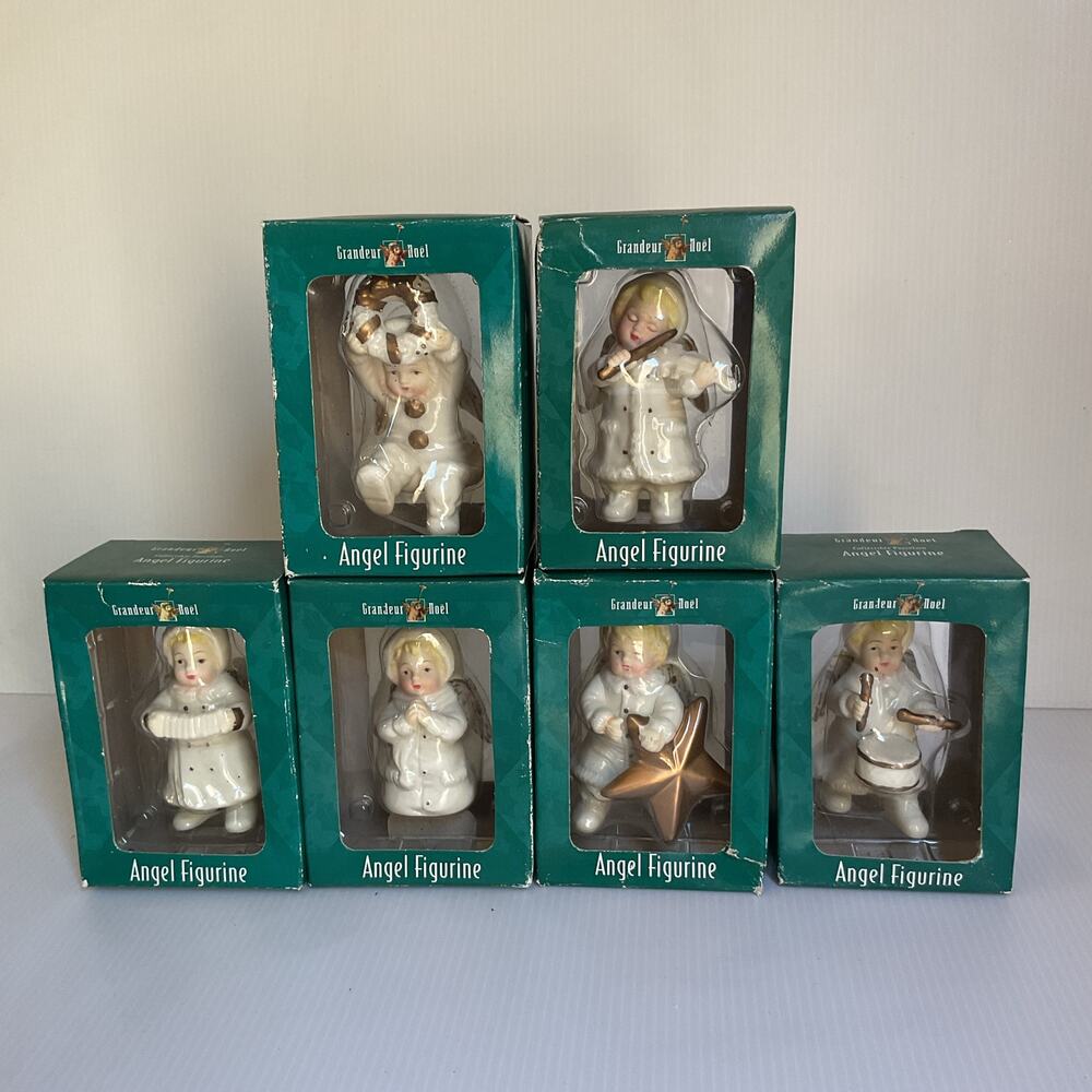 Vintage Christmas Angels Grandeur Noel Porcelain Figurines Set of Six